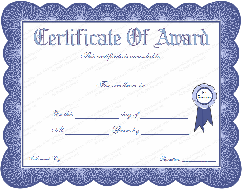 blue colored certificate of award or prize winner certificate winning certificate template