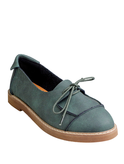 Round Toe Lace Up Flat Shoes, Green In Flats Png PNG Images