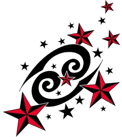 Red Nautical Stars And Cancer Zodiac Tattoo Design Pictures PNG Images