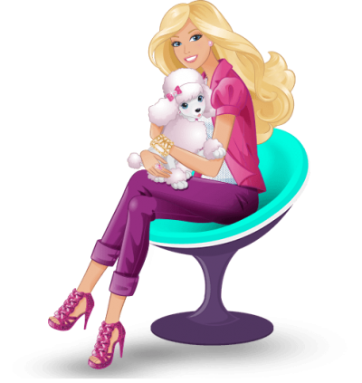 Barbie Sitting With Her Dog In Chair Png PNG Images