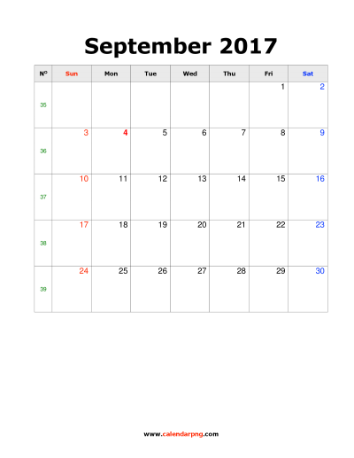 September 2017 Calendar Png Photo PNG Images