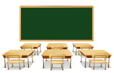 Green School Board And Brown Student Desks Transparent Background PNG Images