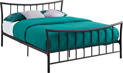 Iron bed, mattress white green bed png 
