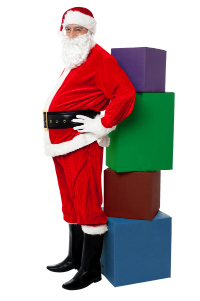 Real Santa Claus Leaning On Gifts Transparent Background PNG Images